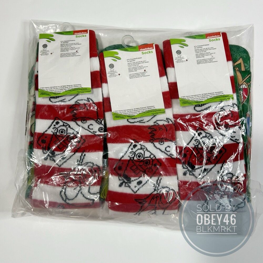 Nickelodeon Christmas Socks 2 Pack Sponge Bob / Rugrats - Lot of 3 (6 socks)